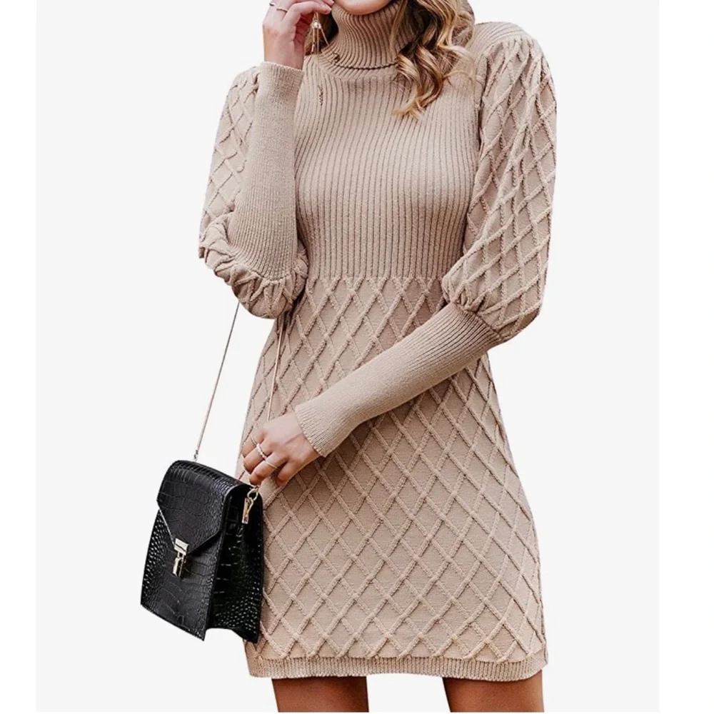 Simplee Women's Long Sleeve Bodycon Sweater Dress Cable Knit Turtleneck Small - Picture 1 of 4